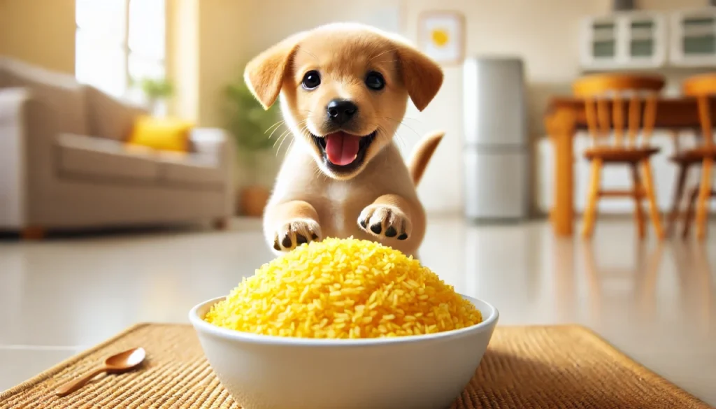 dog and yellow rice