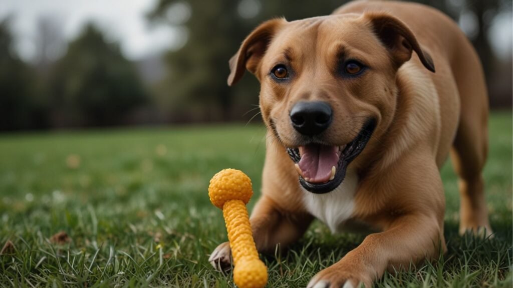 dog playing with chew toy